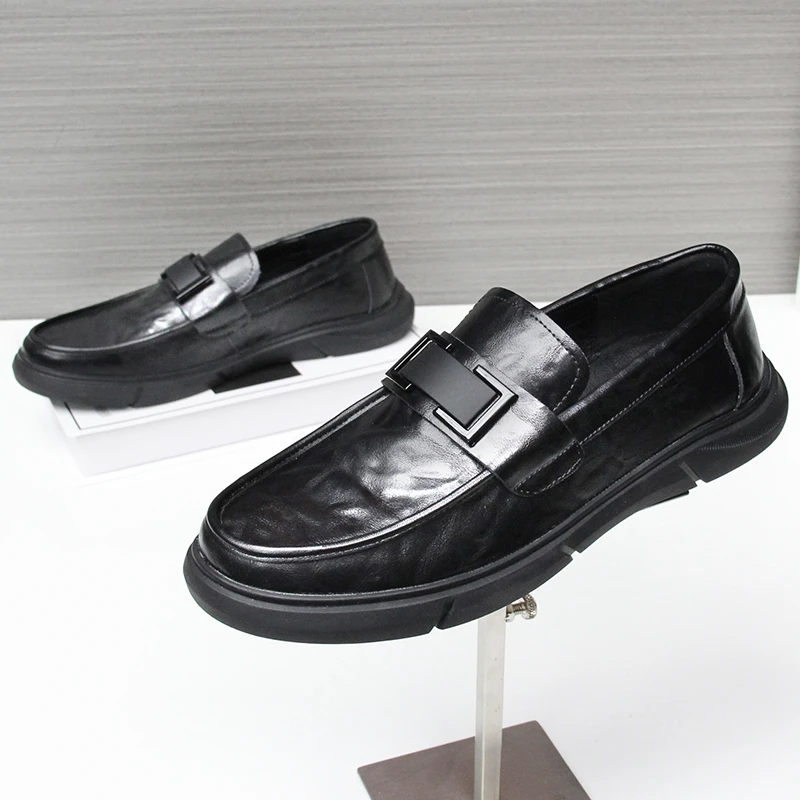 新品休闲乐福鞋一脚蹬懒人鞋夏季英伦小皮鞋男真皮牛皮商务正装