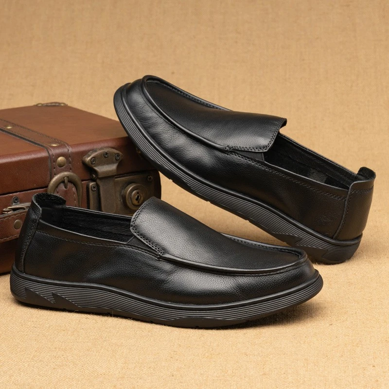 新品夏季乐福鞋男真皮一脚蹬懒人鞋商务休闲豆豆鞋男透气软皮软底