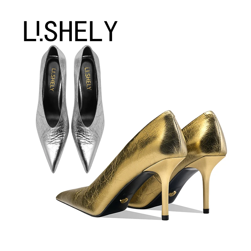 989[卿以君歌]LISHELY细跟高跟鞋百搭优雅时尚性感单鞋女银色尖头