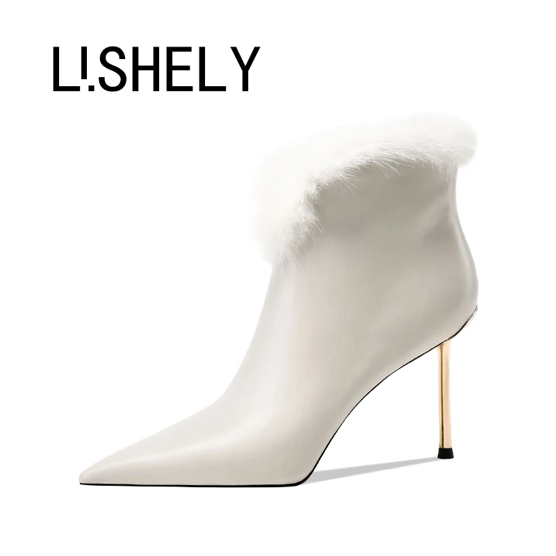786[达斯普林]高跟绒里冬尖头秋冬靴子细跟时装靴短靴跟鞋LISHELY