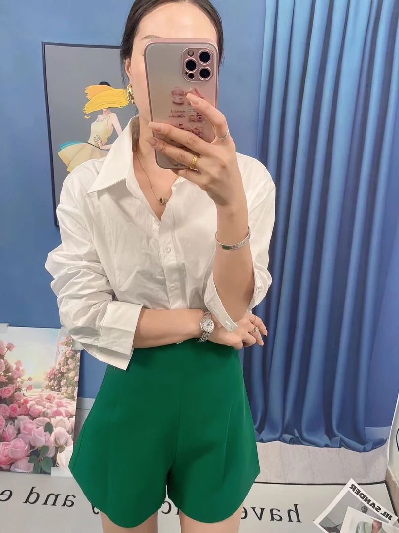 9605-A-6-4-3新款女装衬衫女春秋新款百搭高级感气质通勤翻领上衣