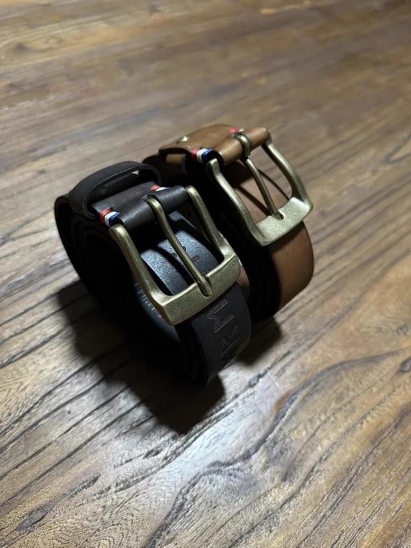 FDMTD 印第安复古双R厚实大气头层牛皮腰带针扣黄铜带扣男皮带