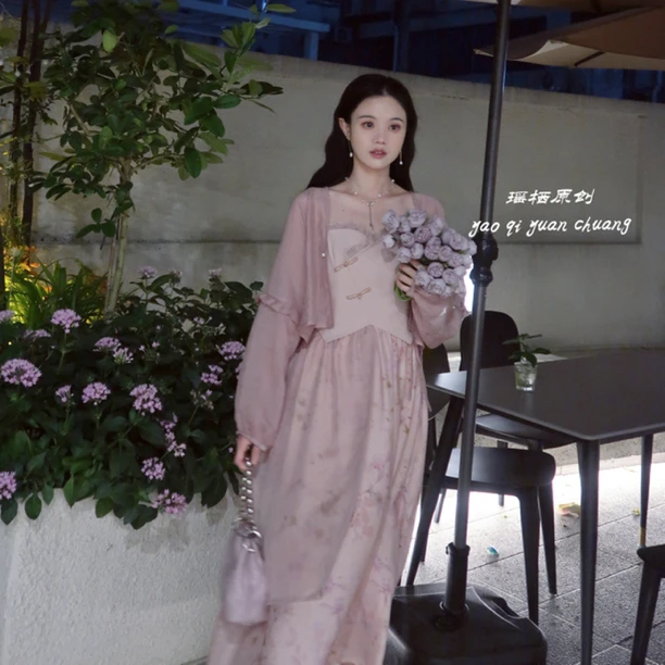 瑶西【晚樱枝】原创新品汉元素高定新国风春夏女装连衣裙温柔仙女裙