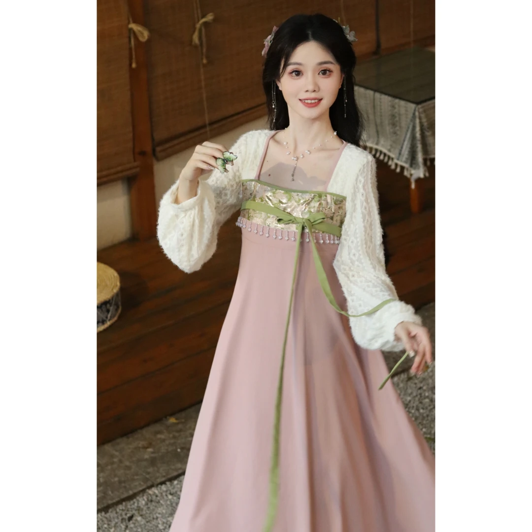 瑶西【粉妆玉琢】汉服原创新中式重工小香风大裙摆蕾丝仙气连衣裙