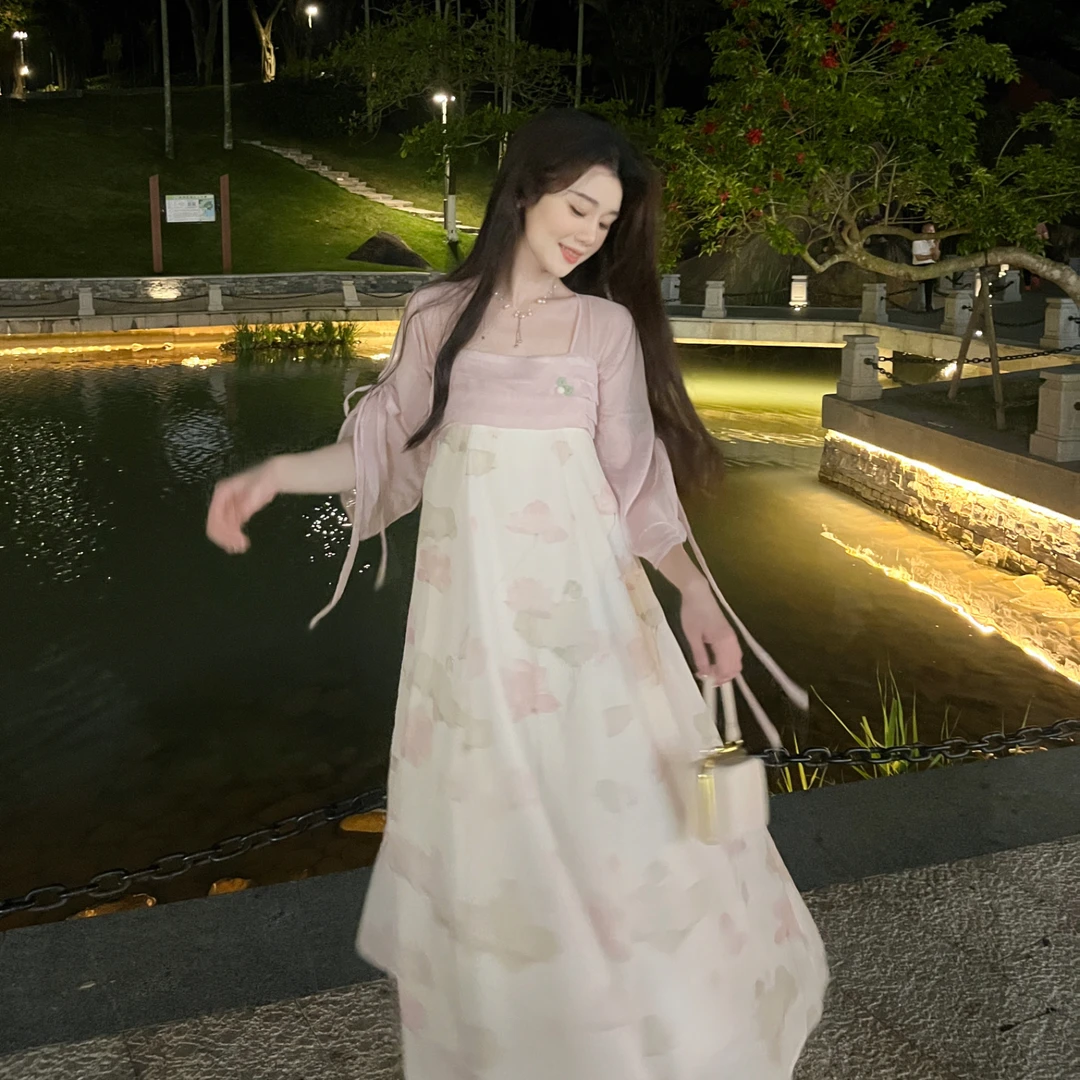 瑶西【荷花仙子】新中式夏季改良齐胸裙设计款荷花大裙摆仙气连衣裙