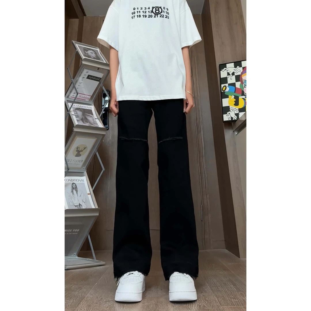 夏季新款破洞牛仔裤显瘦痞帅渐变美式复古直筒牛仔裤DY298-P60