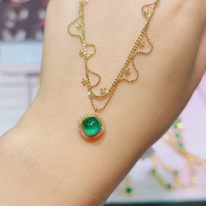 祖母绿锁骨链18K金镶嵌·