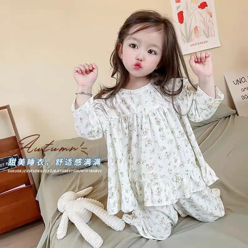 女童睡衣春秋季公主风长袖儿童家居服女孩韩版中小童宝儿童款睡衣