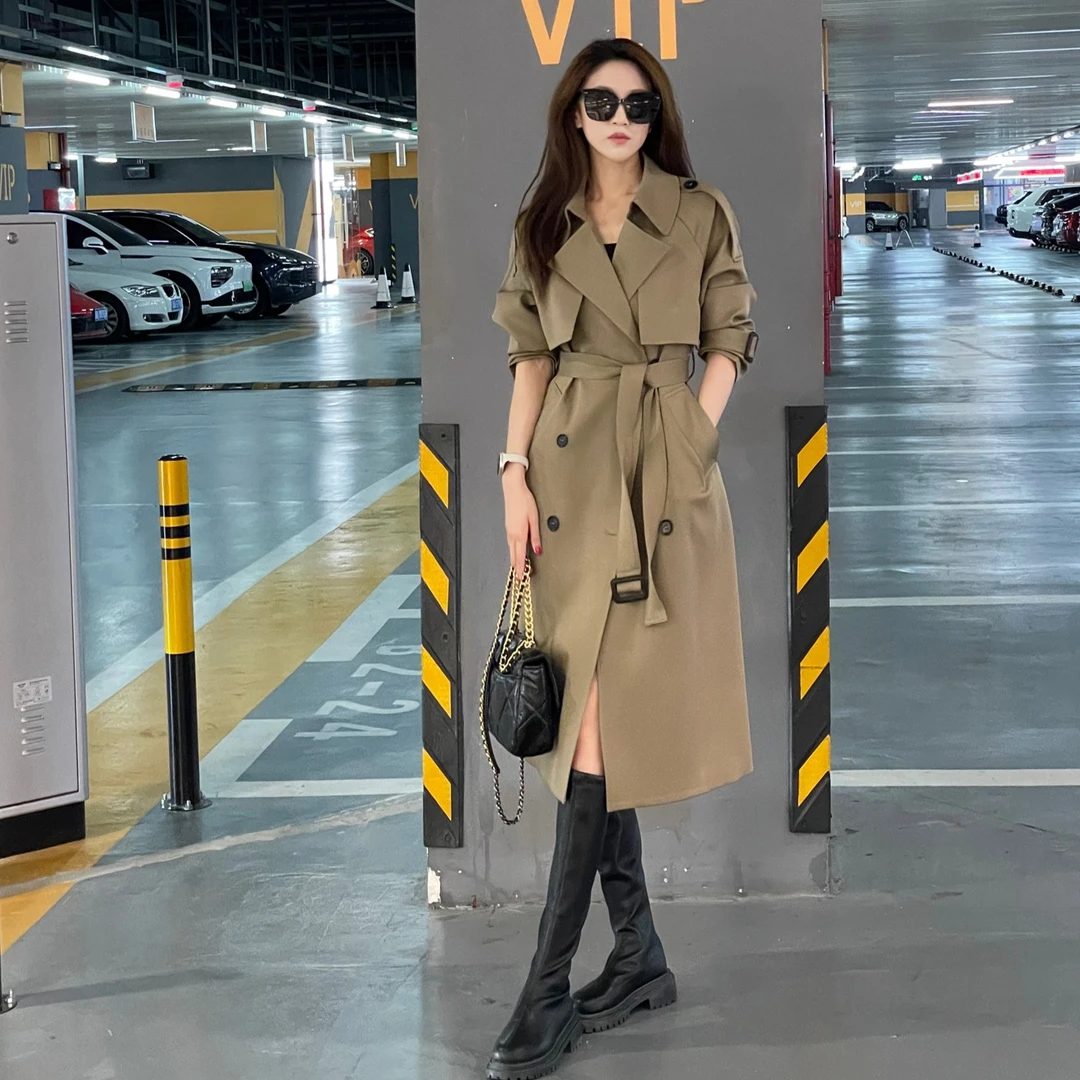 【F17】高档风衣宽松百搭中长款时尚气质显瘦双排扣小个子秋季外套
