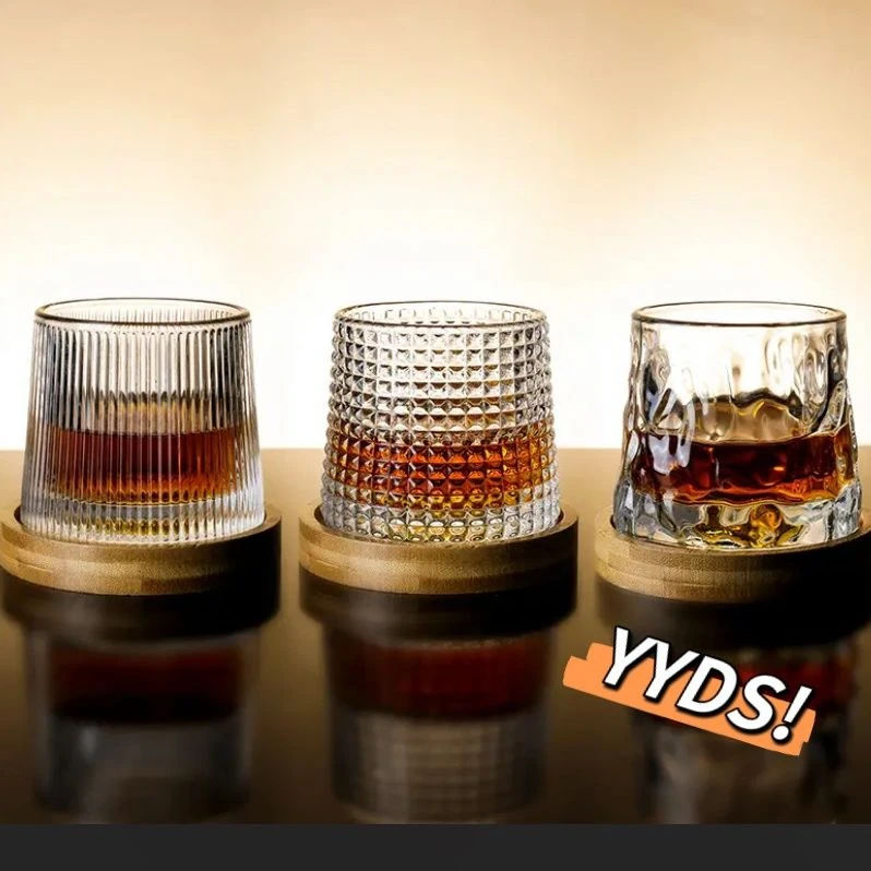 【3只装】家用高颜值玻璃杯加厚旋转水晶杯陀螺转洋酒果汁杯威士忌