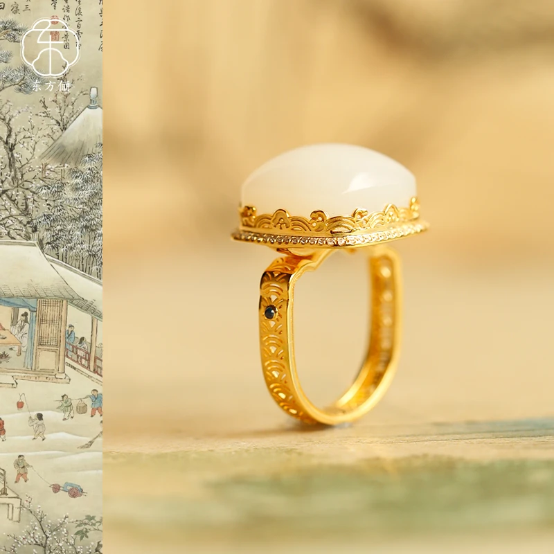 东方俪DOFUNLY【川白芷】和田玉方形18K金戒指WYJZ浮岚