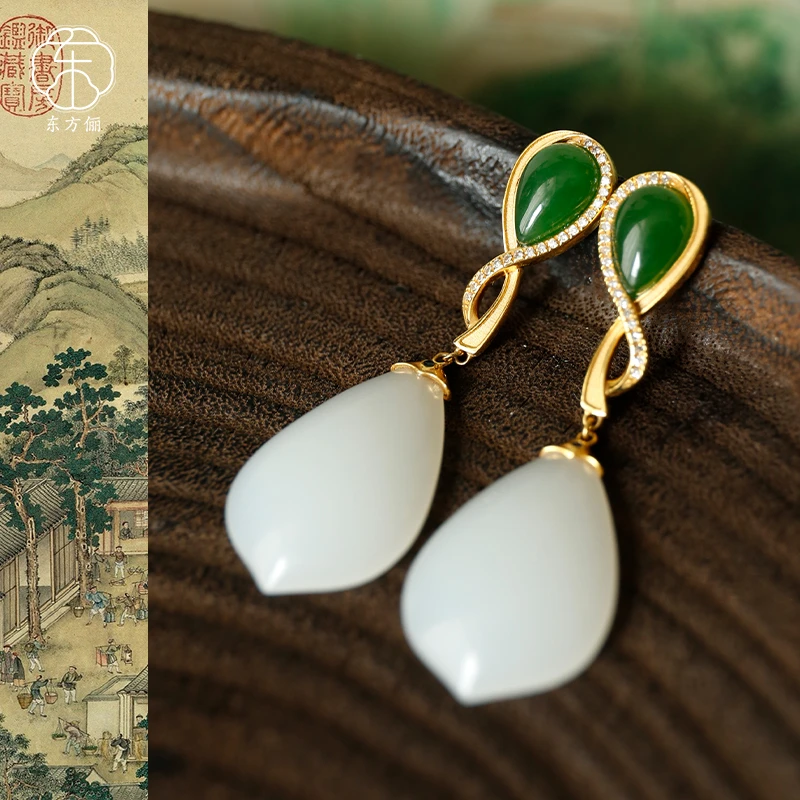 东方俪DOFUNLY【山黛远】和田玉花瓣18K金耳坠WYEZ川骛