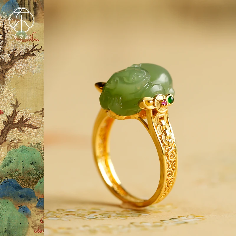 东方俪DOFUNLY【闻财声】和田玉貔貅18K金戒指设计款BYJZ浮岚