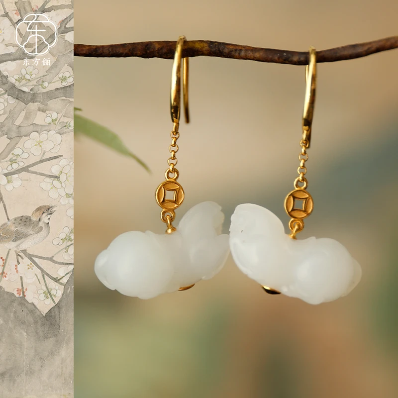 东方俪DOFUNLY【胜金宵】和田玉18K金铜钱御马耳坠WYEZ浮岚