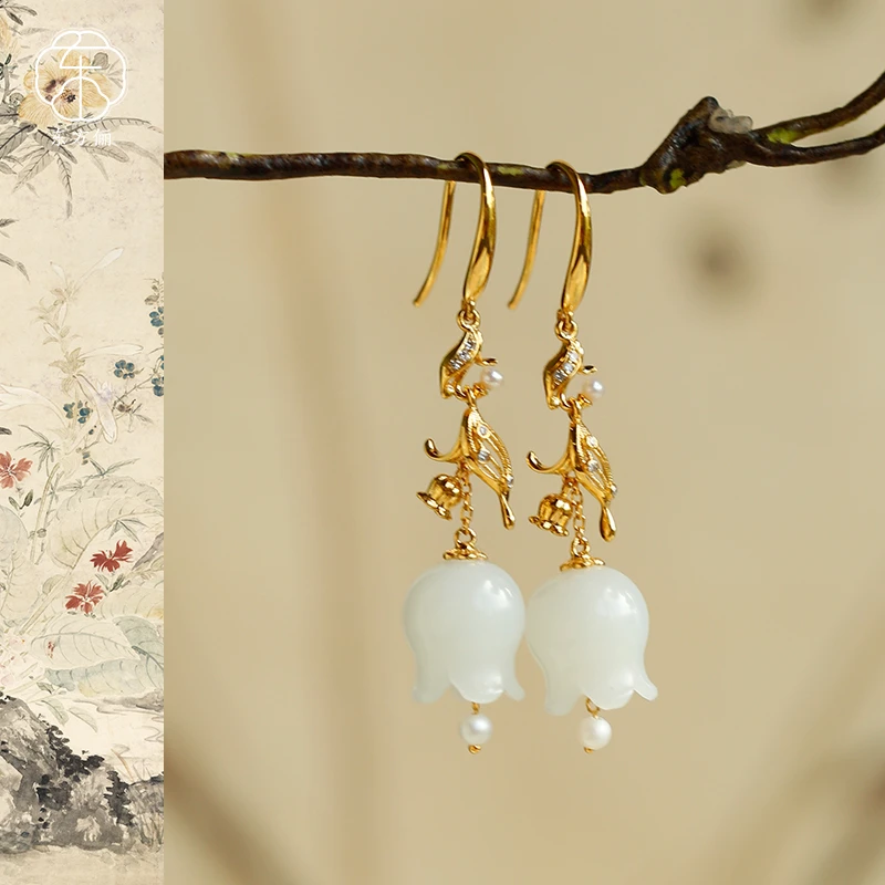 东方俪DOFUNLY【流喃语】和田玉铃兰花耳坠18K金高级感WYEZ雅韵