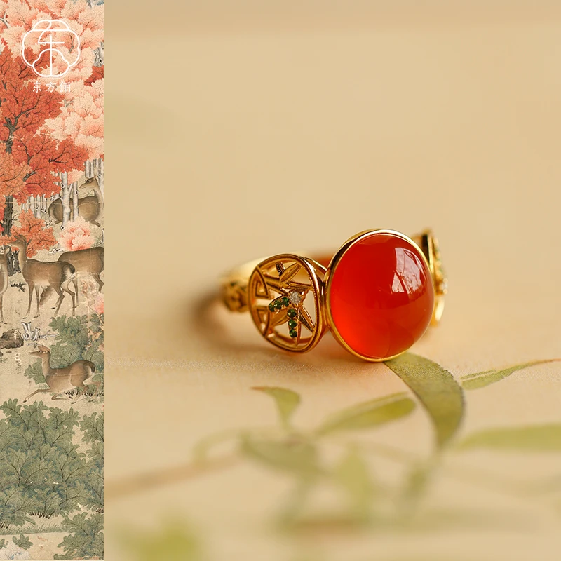 东方俪DOFUNLY【寄觉欢】天然南红蛋面竹18K金戒指轻奢女士NHJZ雅韵