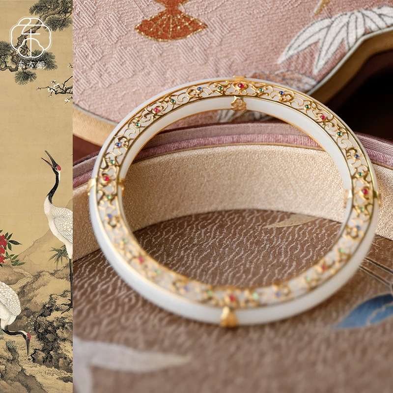 东方俪DOFUNLY【付云月】和田玉轻奢可开口手镯简约18K金设计款WYSZ