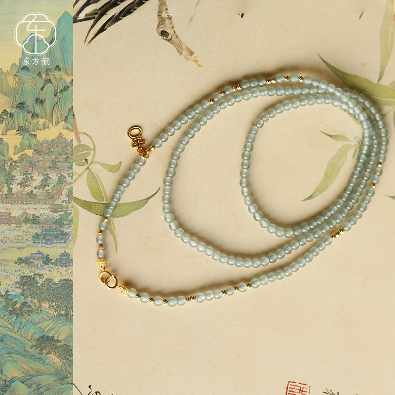 东方俪DOFUNLY【雅烟链-吉字】翡翠18K金项链古风复古FCXL空谷