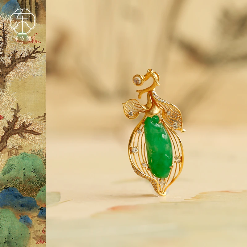 东方俪DOFUNLY【如晴缘】翡翠18K金豆荚镶嵌吊坠设计款FCDZ空谷