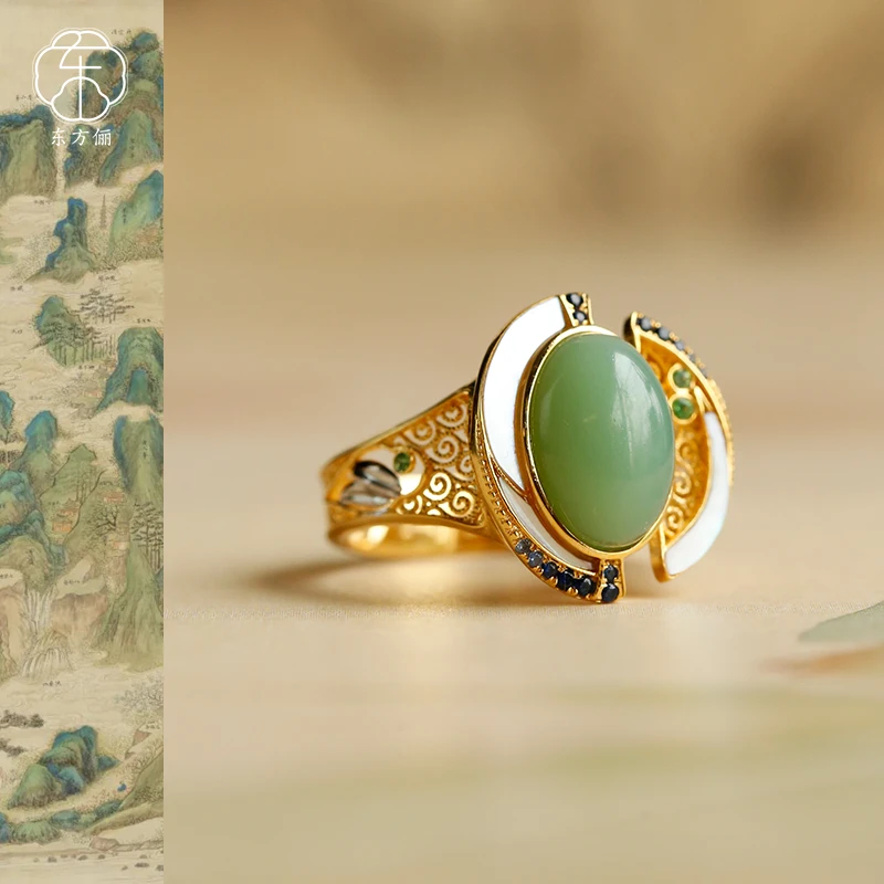 东方俪DOFUNLY【豆蔻词】和田玉蛋面18K金戒指设计款FQJZ浮岚