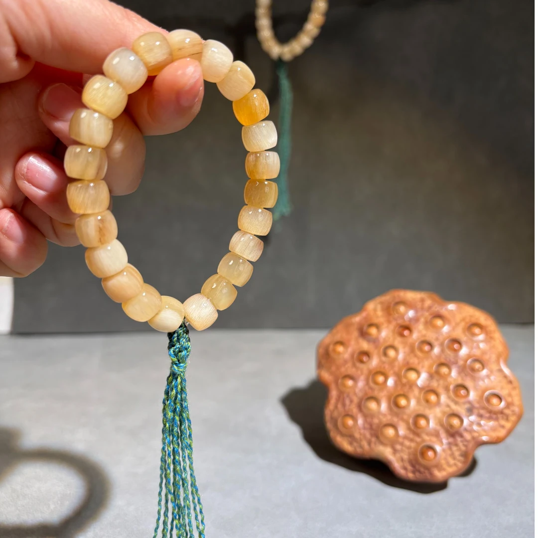 非金属珐琅手链 【白月光】西藏老料·保真羊角金丝手串·健康文玩