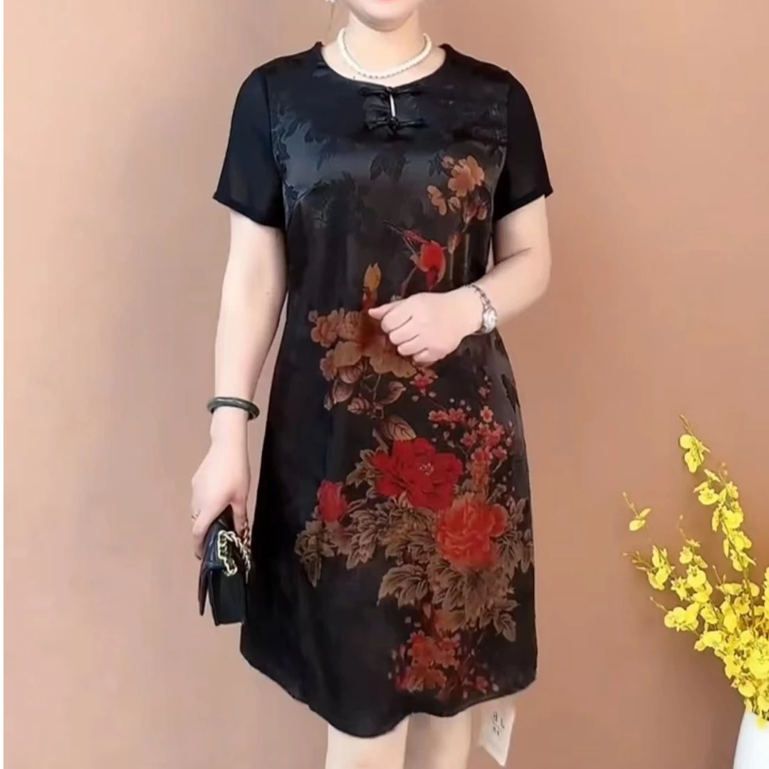 90180春夏显瘦连衣裙妈妈气质洋气时尚复古高贵长裙妈妈装老年装
