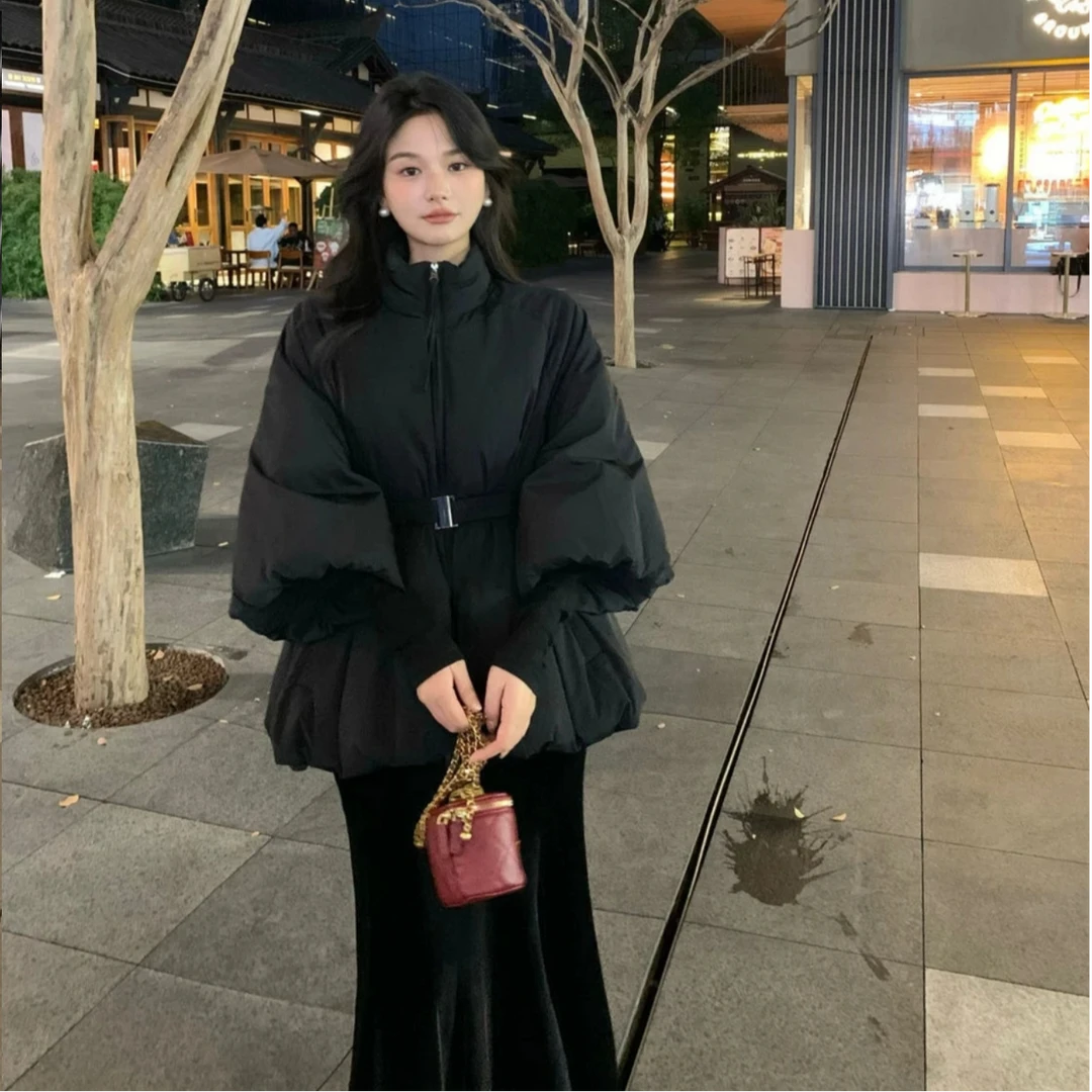 【浅浅专属】秋冬季时尚新款高级感韩系气质百搭黑色收腰棉衣半身裙