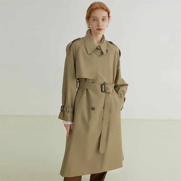 范洛诺同款工厂定制气质英伦风双排扣韩版垂感中长款收腰范洛风衣