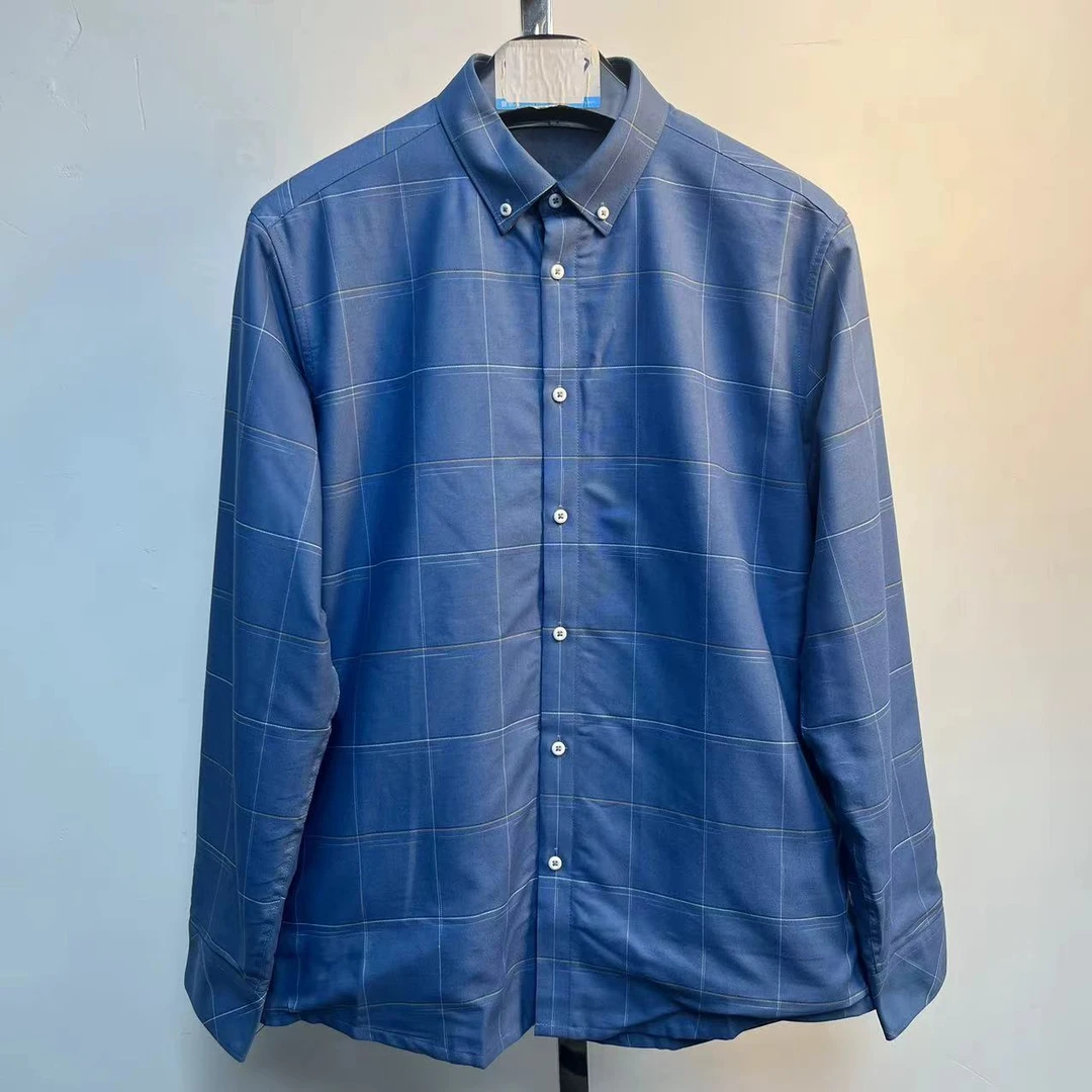 帕菲迪衬衫男加绒加厚长袖蓝色休闲条纹格子1Q022A