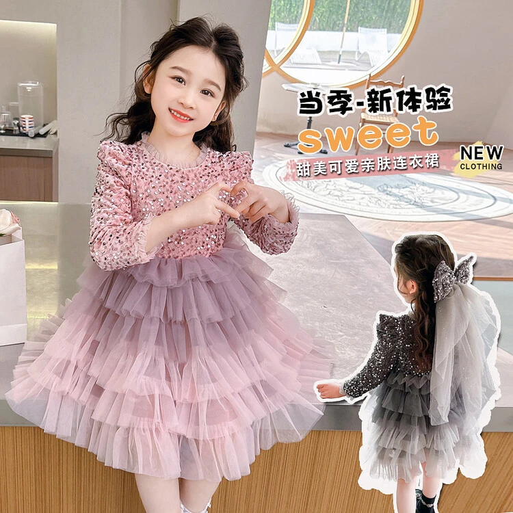 巴拉⁣巴拉恩女童亮片闪闪公主裙网纱蓬蓬裙连衣裙生日礼服新年装