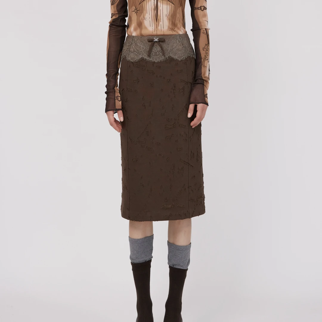 M1DNOTE米诺 25春夏新款蕾丝拼接半裙精致蝴蝶结拼接裙子