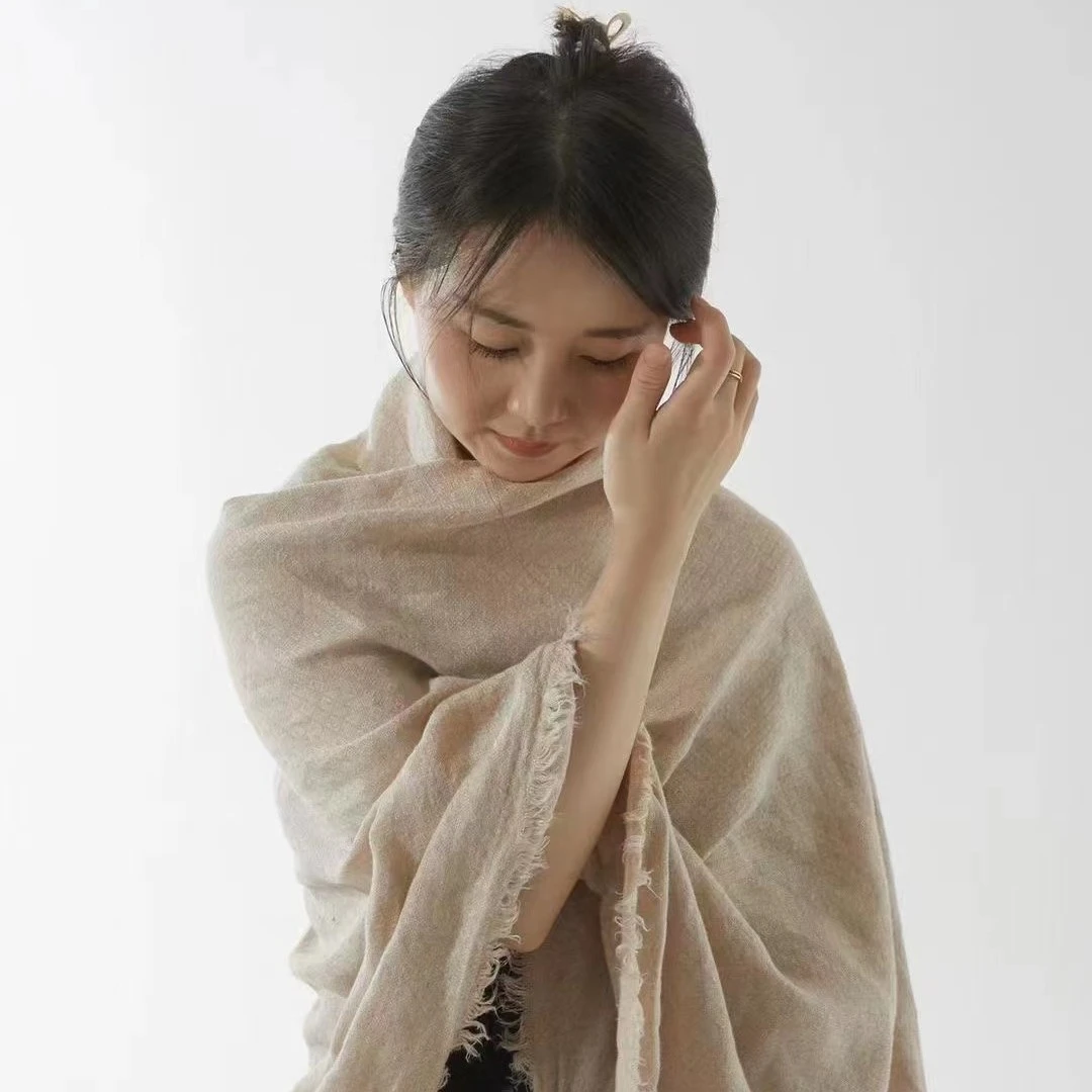 纯亚麻原色围巾 本色加宽大尺寸春秋季围巾出游文艺复古男女披肩