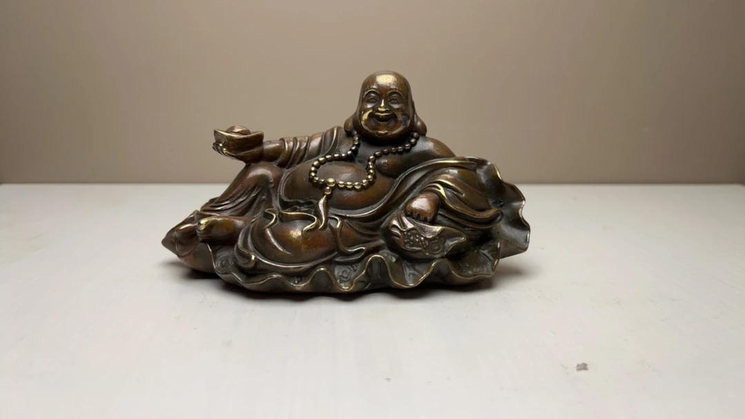 纯铜荷叶弥勒佛摆件