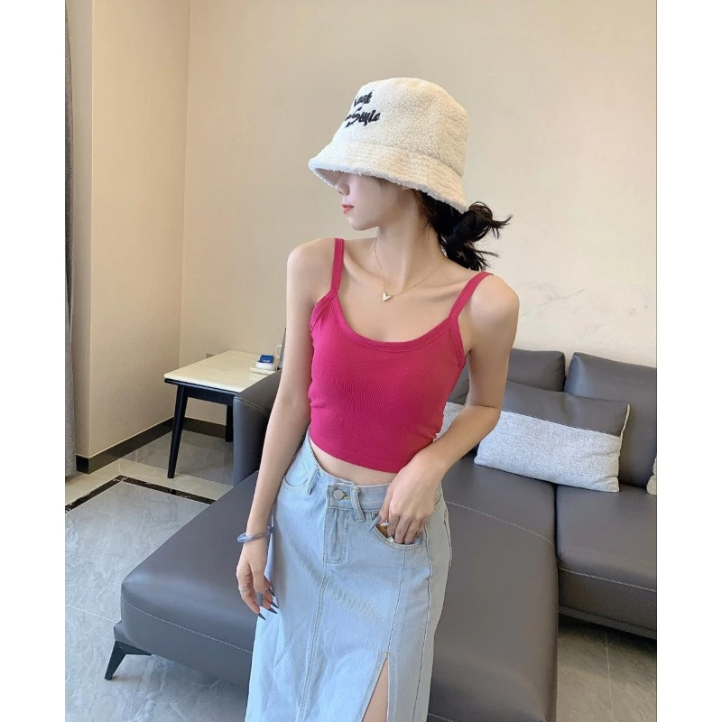 美背吊带背心女内搭夏季短款交叉带胸垫打底上衣612#