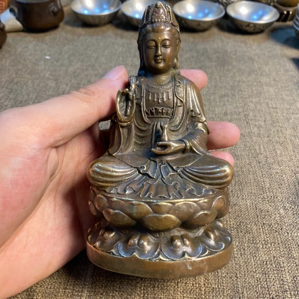 纯铜观音菩萨坐像摆件车载摆件收藏