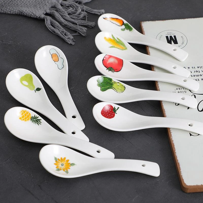 【多颜色款勺】家用日常中式陶瓷吃饭喝汤小勺酒店骨瓷勺汤匙粥勺