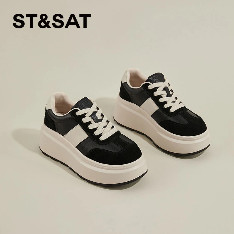 星期六7.5cm老爹鞋2025秋季厚底系带时尚百搭明星同款鞋女款板鞋.