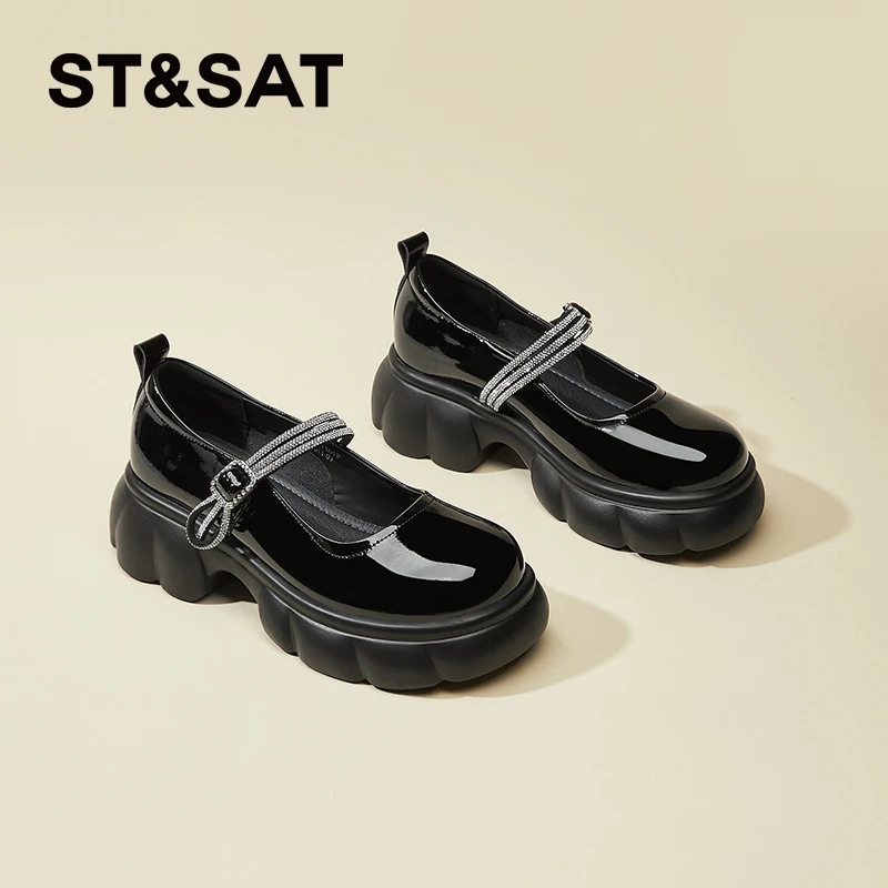 星期六真皮圆头乐福鞋冬季百搭法式黑色小众玛丽珍软底上班女鞋子