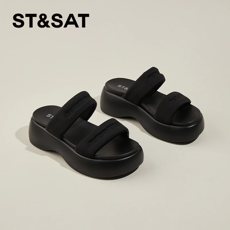 星期六夏季厚底外穿凉拖鞋女网红时尚百搭防滑露趾一子拖女高跟鞋