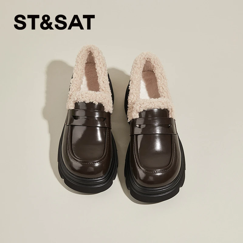 星期六厚底加绒乐福鞋女2025冬季新款日系jk制服小皮鞋一脚蹬单鞋