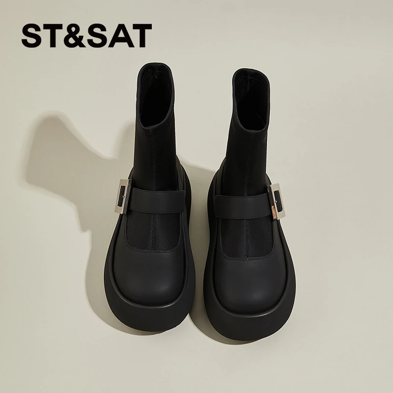星期六小个子英伦风增高瘦瘦靴2025秋冬新时尚百搭学院风少女袜靴