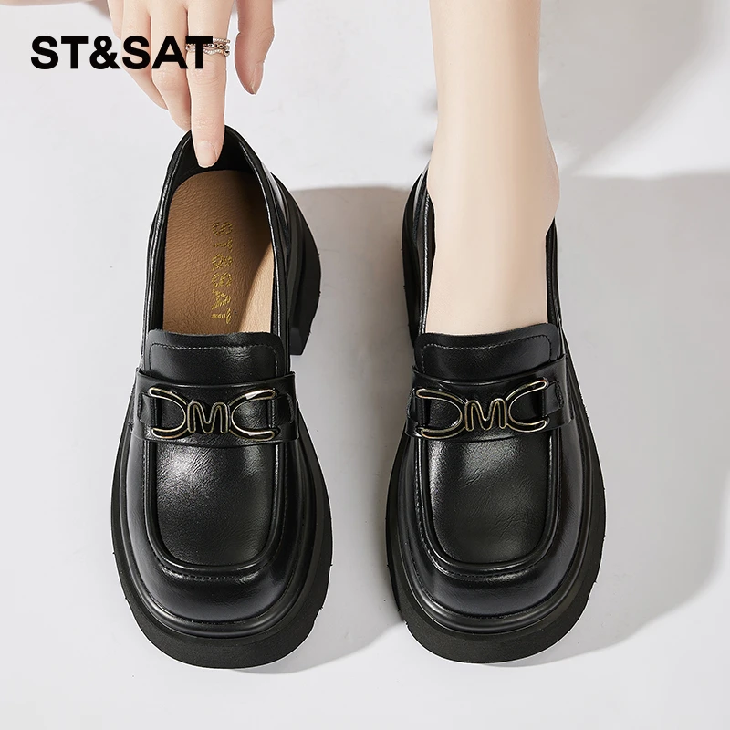 星期六2025新款厚底乐福鞋复古英伦风百搭日系jk小皮鞋一脚蹬单鞋