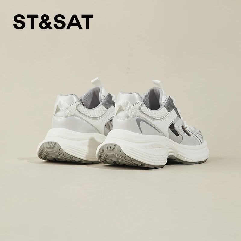 星期六女鞋银色厚底老爹鞋2025冬季网面透气百搭运动休闲炸街潮鞋