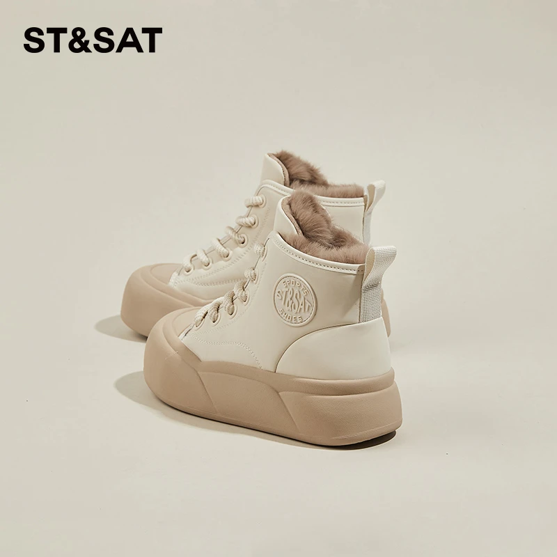 星期六冬季新款雪地靴加绒加厚小白鞋厚底女靴爆款高帮鞋棉鞋防水