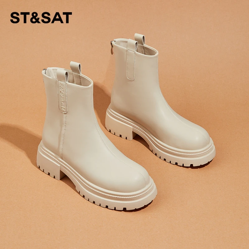 星期六秋冬加绒短靴2025新款秋冬季爆款时尚马丁靴粗跟切尔西靴子