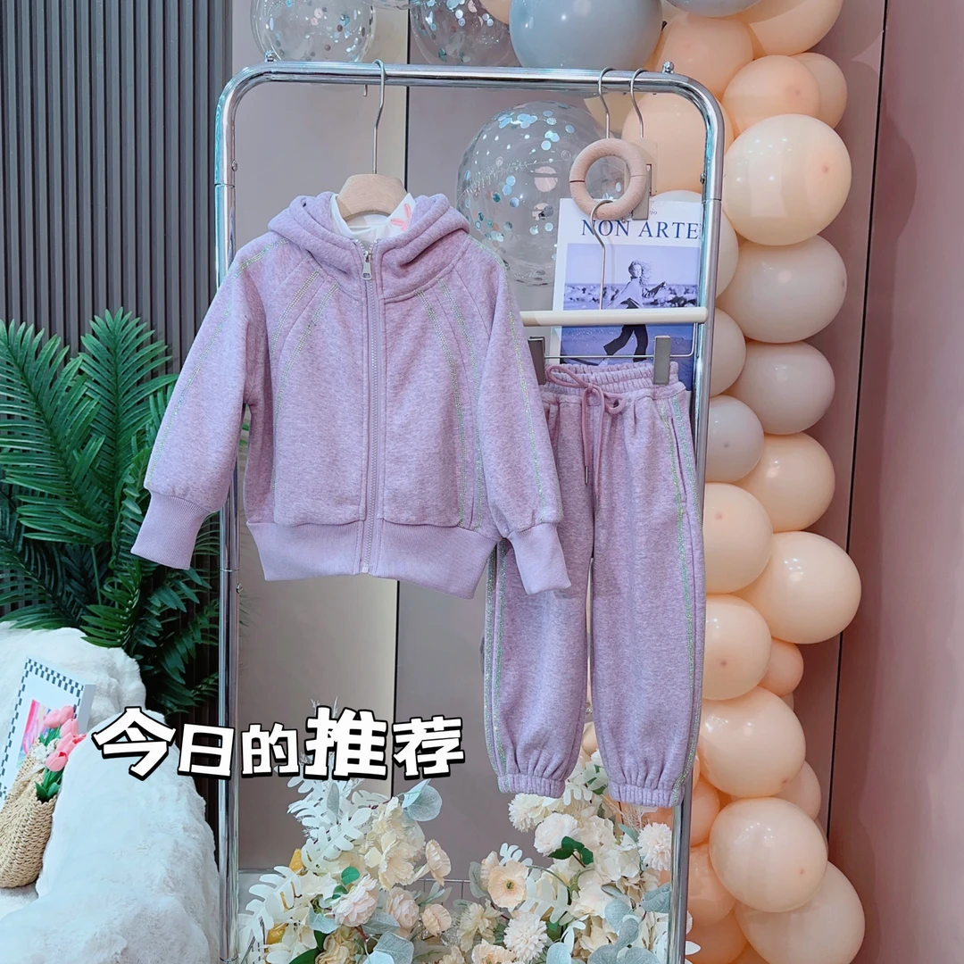 【米小逗】2023冬款女童设计感洋气加绒拉链衫连帽时髦韩版套装