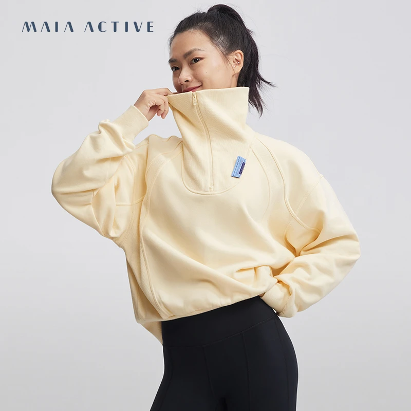 达人专享-MAIAACTIVE 绵柔宽松瑜伽外套运动翻领卫衣 232SW006