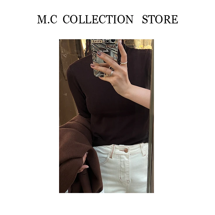 M.C STORE   秋冬长袖半高领针织中领羊毛毛衣