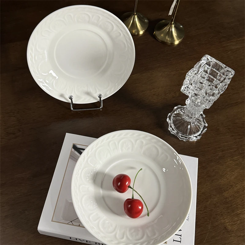 【天环浮雕小盘】7英寸陶瓷简约高级浮雕花边盘子早餐甜品点心餐具