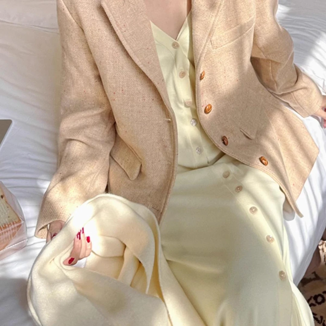 秋冬新款100%羊毛高级感毛呢西装大衣外套女中款宽松保暖复古百搭